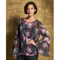 Multi Dark Ink Sheer Bell Sleeve Top