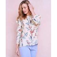 multi floral frill cold shoulder blouse