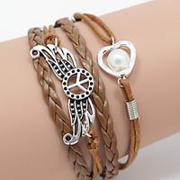 Multilayer Love Heart Peace Weave Bracelet, Brown