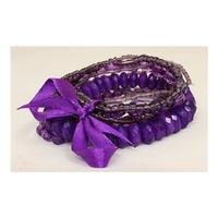 Multi-Stranded Purple Bead Elastic Bracelet - Size: Medium - Purple