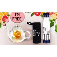 \'My Bottle\' Fruit Infused Glass Water Bottle & FREE Teapot!