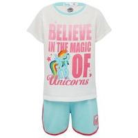 My Little Pony girls short sleeve Rainbow Dash unicorn slogan top and shorts pyjama set - Blue