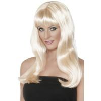 mystique wig blonde long with fringe and skin parting