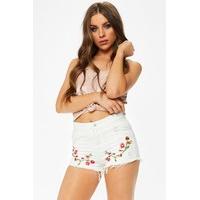 Myleen White Floral Embroidered Shorts