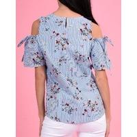 myra blue and white striped floral top