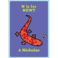 n is for newt personalised card