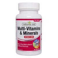 Natures Aid Multi-Vitamins & Minerals without Iron, 600mg, 60Tabs