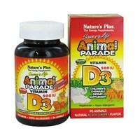 Natures Plus Animal Parade Vitamin D3 500 IU Children&#39;s Chewable - Natural Black Cherry Flavour 90 Chewable
