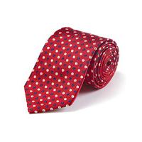 navywhite dots on red woven silk tie