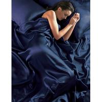 navy blue satin duvet cover fitted sheet and pillowcases bedding set