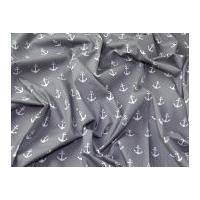 Nautical Anchors Print Cotton Dress Fabric Grey
