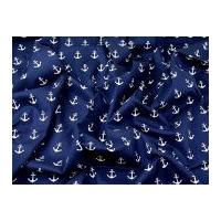 Nautical Anchors Print Cotton Dress Fabric Navy Blue