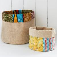 Natural & Kantha Recycled Sari Basket - Set of 2