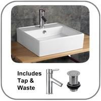 Napoli 46.5cm Square Counter Mounted Hand Basin Sink with Mono Tap and Pop Up Waste