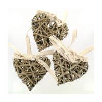 Natural Wicker Heart 10 cm 3 Pack