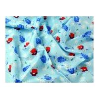 Nautical Boats Print Polycotton Dress Fabric Turquoise & Red