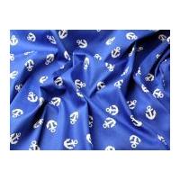 Nautical Anchor Print Stretch Cotton Sateen Dress Fabric Royal Blue