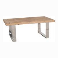 Natural Fir Wood and Stainless Steel Coffee Table
