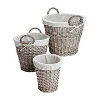 Natural Willow Set of 3 Round Baskets