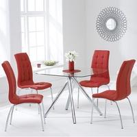 Naxis Square Glass Dining Table With 4 Gala Red Dining Chairs