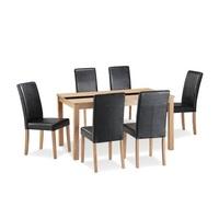 Narvik 6 Seater Dining Set In Real Ash Veneer And Black Glass