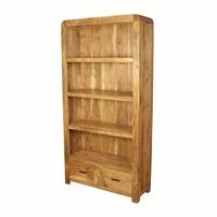 Nancy Tall Bookcase In Solid Acacia Wood With 2 Drawers