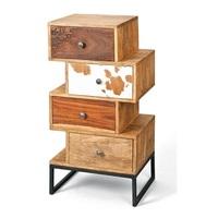 natural look chest of 4 drawers in mango wood with cow fur