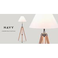 Navy Tripod Floor Lamp, Natural Wood
