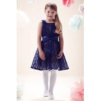 Navy Lace Large Bow Detail Party Dress	 Navy Lace Large Bow Detail Party Dress