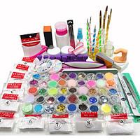 Nail Art Kit Acrylic Powder Liquid Glitter UV Gel Glue Tips Brush Set