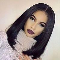 Natural Hairline Virgin Human Hair Silky Straight Bob Style Glueless Lace Wig