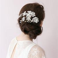 Natural Pearl Rhinestone Organza Flower Headpiece-Wedding Special Occasion Outdoor Hair Combs 1 Piece By Hand