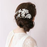 natural pearl rhinestone organza flower headpiece wedding special occa ...