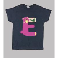 navy blue shirt, letter e