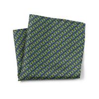 Navy And Green Silk Twill Printed Pocket Square - Savile Row