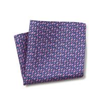 Navy Pink Fish Print Silk Pocket Square - Savile Row