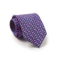 Navy Pink Fish Print Silk Tie - Savile Row