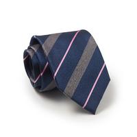 Navy Grey Pink Regimental Stripe Silk Tie - Savile Row