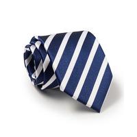 Navy White Bold Stripe Silk Tie - Savile Row