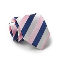 Navy Pink White Stripe Silk Tie - Savile Row