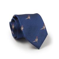 Navy Blue Pheasant Silk Tie - Savile Row