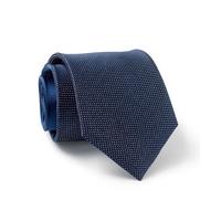Navy White Plain Patterned Silk Tie - Savile Row