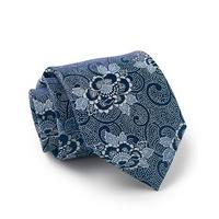 Navy White Pale Blue Floral Silk Tie - Savile Row