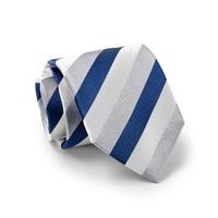 Navy Grey White Stripe Silk Tie - Savile Row