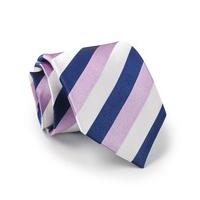 Navy Lilac White Stripe Silk Tie - Savile Row