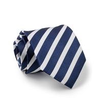 Navy White Regimental Stripe Silk Tie - Savile Row