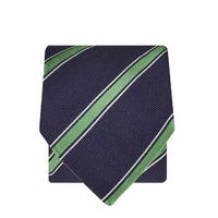 Navy With Emerald And White Stripe 100% Silk Tie