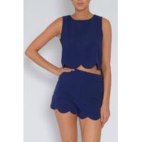 Navy Scallop Edged Crop Top