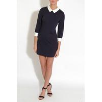 Navy Jersey Dress With White Collar