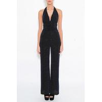 Navy Lurex Halter Neck Jumpsuit